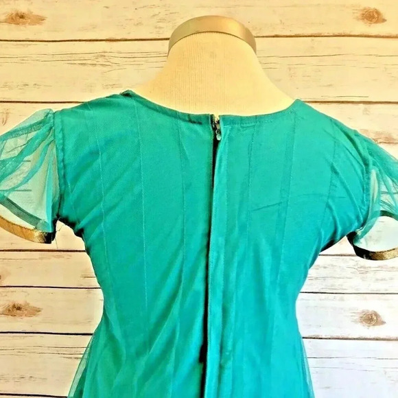 Women Short Sleeve Fully Lined Knee Length Beaded Traditional Green Dress Small - Picture 4 of 13